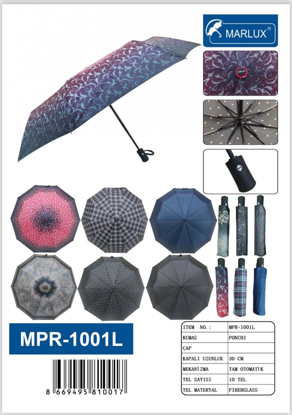 1. SINIF TAM OTOMATİK RÜZGAR KORUMALI PONÇİ KUMAŞ 10 TEL ÖZEL TASARIM *60