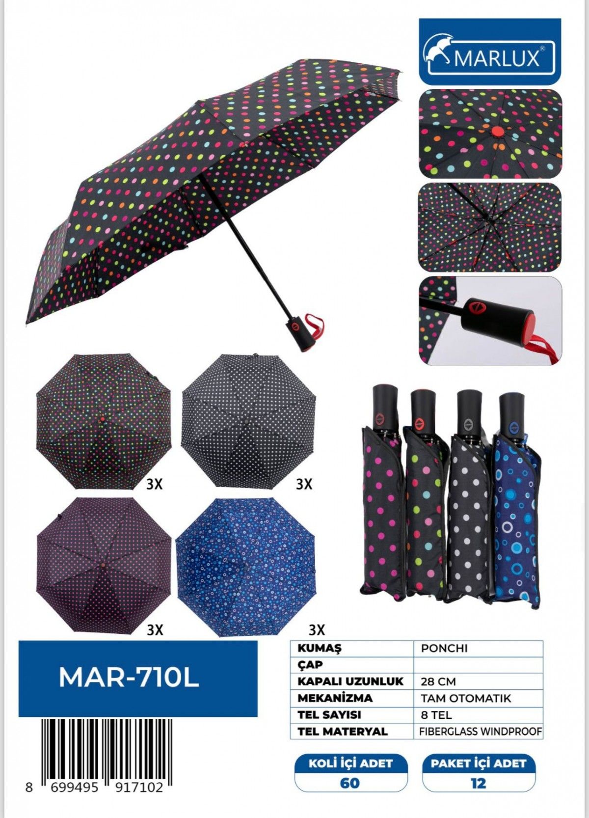 1. SINIF TAM OTOMATİK RÜZGAR KORUMALI PONÇİ KUMAŞ 8 TEL ÖZEL TASARIM *60