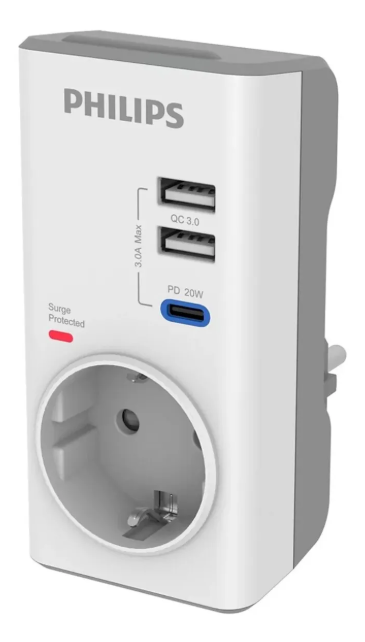 Philips PD20WQC Hızlı Şarj 1 x USB-C 2 X USB-A Tekli Akım Korumalı Priz*40