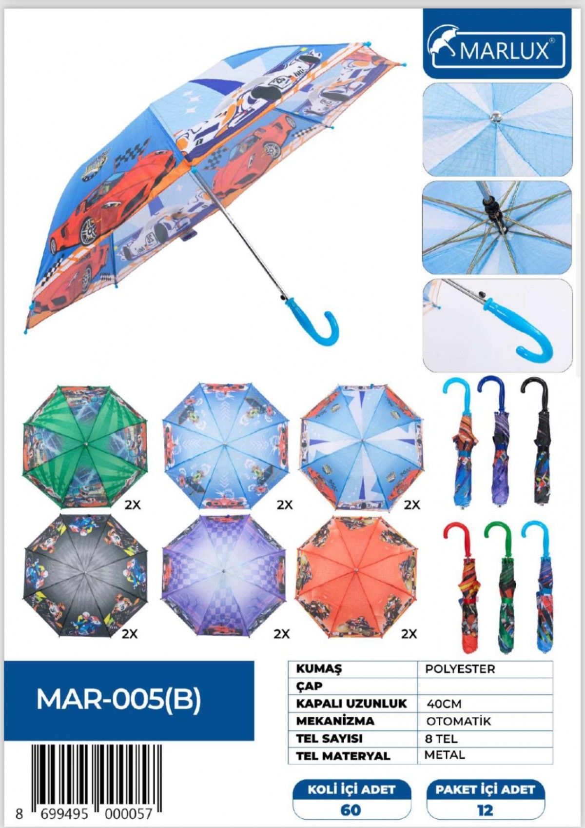 ŞERİ TİP KISA ÇOCUK ŞEMSİYESİ 8 TEL *60