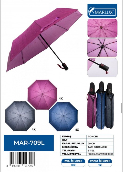 1. SINIF TAM OTOMATİK RÜZGAR KORUMALI PONÇİ KUMAŞ 8 TEL ÖZEL TASARIM *60