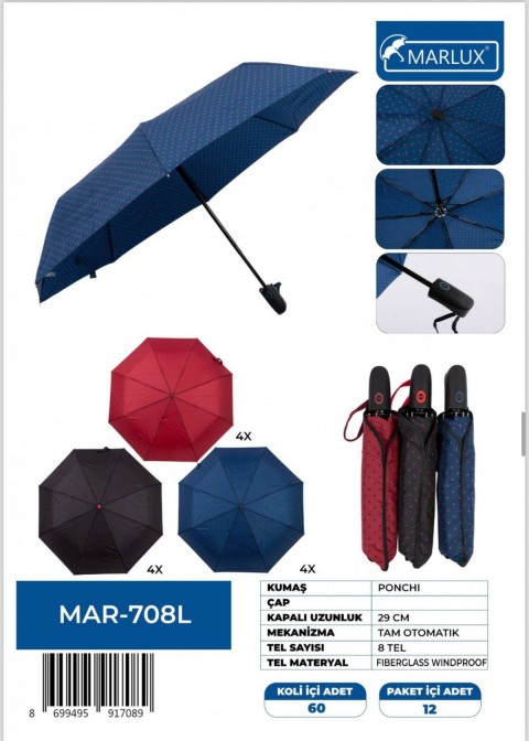 1. SINIF TAM OTOMATİK RÜZGAR KORUMALI PONÇİ KUMAŞ 8 TEL ÖZEL TASARIM *60