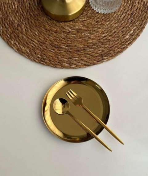 12 CM UVARLAK PASLANMAZ TABAK GOLD *100