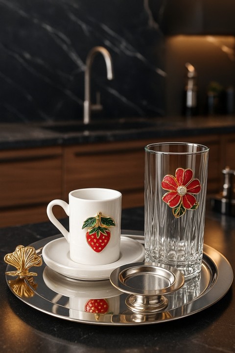 24 CM YUVARLAK KELEBEKLİ PASLANMAZ TEPSİ GÜMÜŞ *100