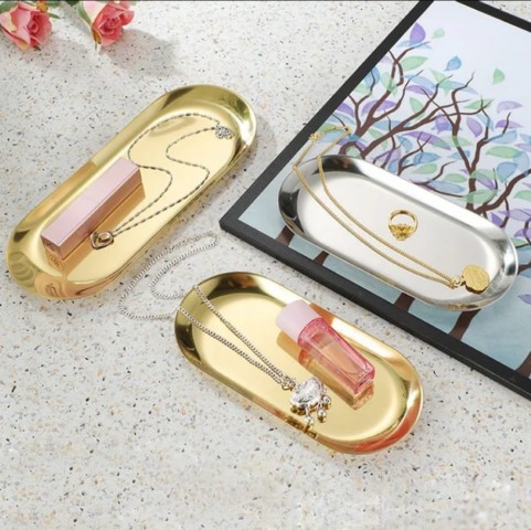 OVAL PASLANMAZ TEPSİ İKİLİ SET GOLD 31X12 CM,24X9,5 CM GOLD *100