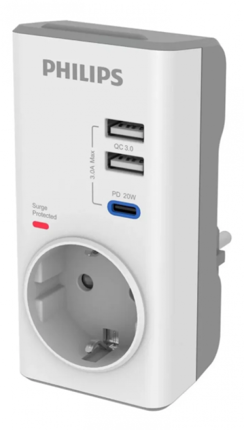 Philips PD20WQC Hızlı Şarj 1 x USB-C 2 X USB-A Tekli Akım Korumalı Priz*40