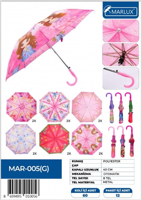 ŞERİ TİP KISA ÇOCUK ŞEMSİYESİ 8 TEL *60
