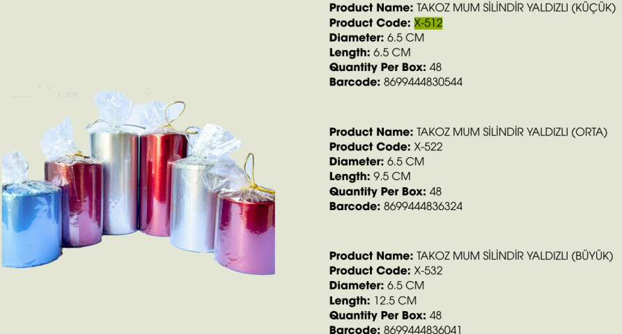 TAKOZ MUM SILINDIR YALDIZLI 6,5*9,5CM*48