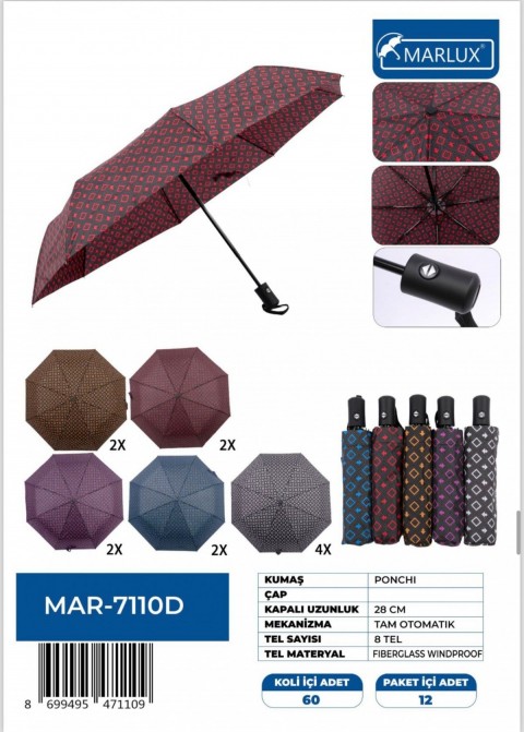 TAM OTOMATİK RÜZGAR KORUMALI PONÇİ KUMAŞ 8 TEL *60