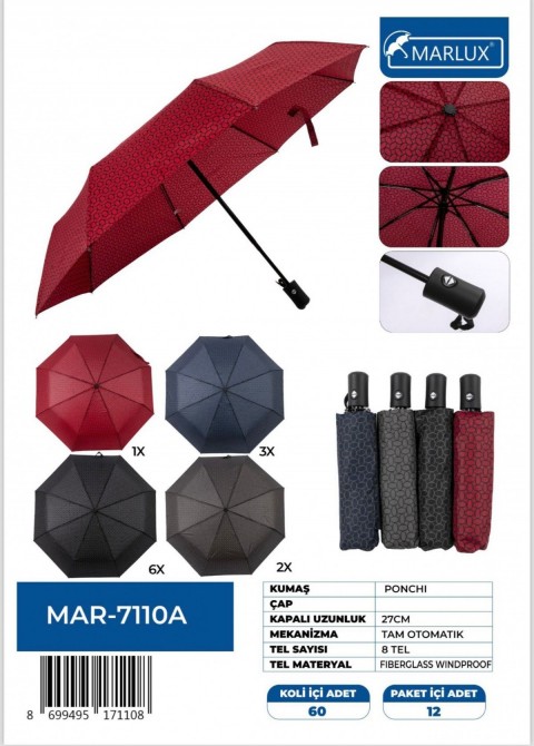 TAM OTOMATİK RÜZGAR KORUMALI PONÇİ KUMAŞ 8 TEL *60