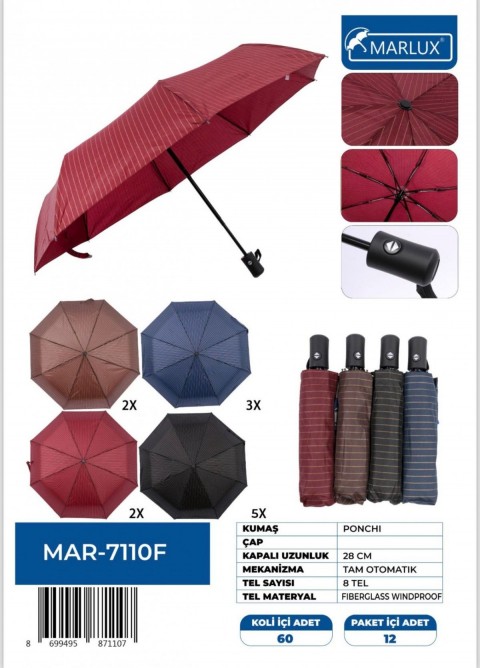 TAM OTOMATİK RÜZGAR KORUMALI PONÇİ KUMAŞ 8 TEL *60